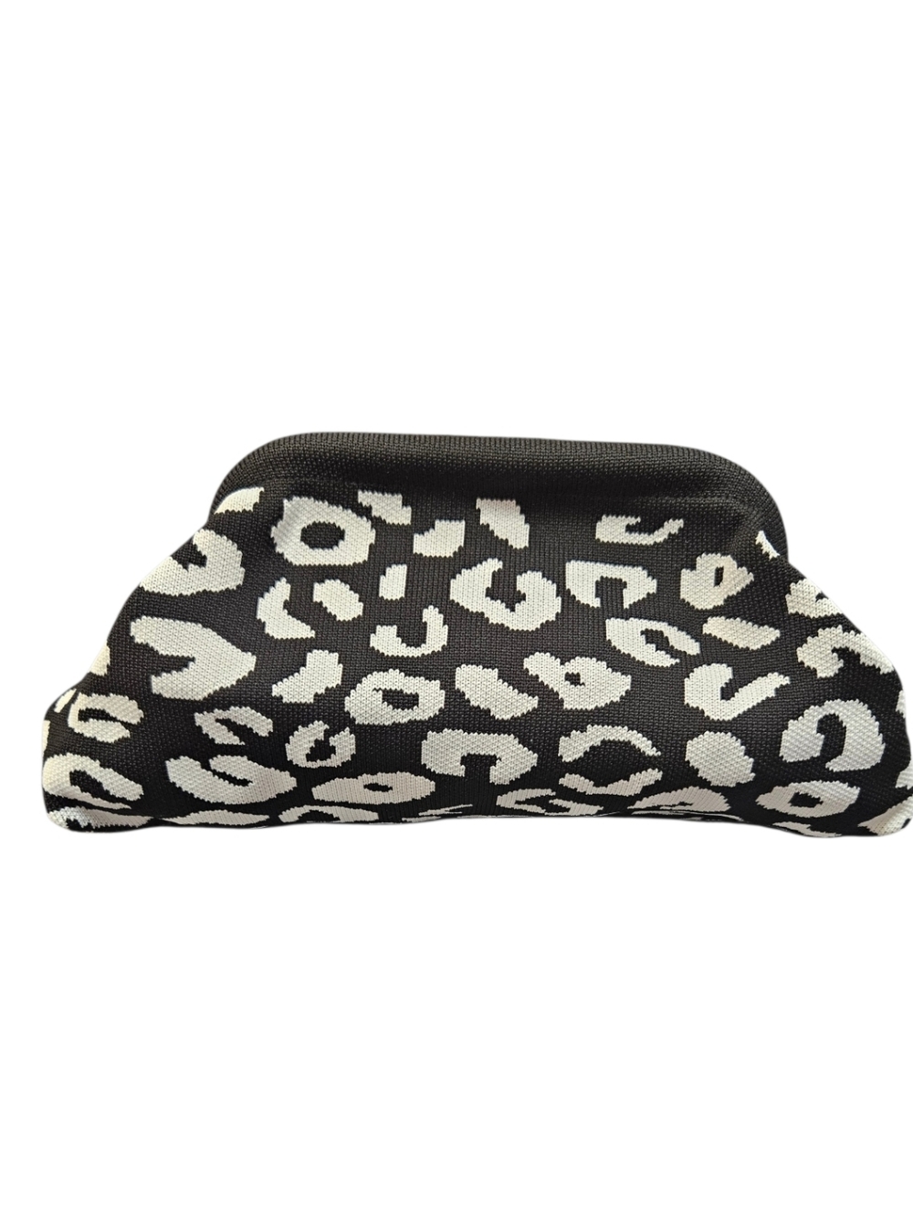 NEW Black & White Leopard Knit Hinge Closure Clutch - Picture 6 of 13